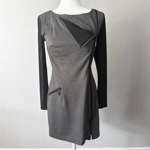 Laundry‎ by Shelli Segal Long Sleeve Moto Mini Dress Women's Size 6 gray black